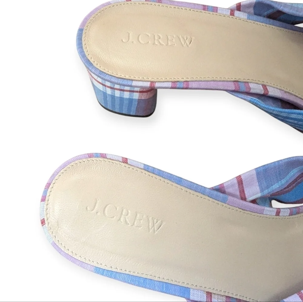 J.Crew Blue Pink Plaid Knotted Slide Sandals Beach Wedding Size 10.5